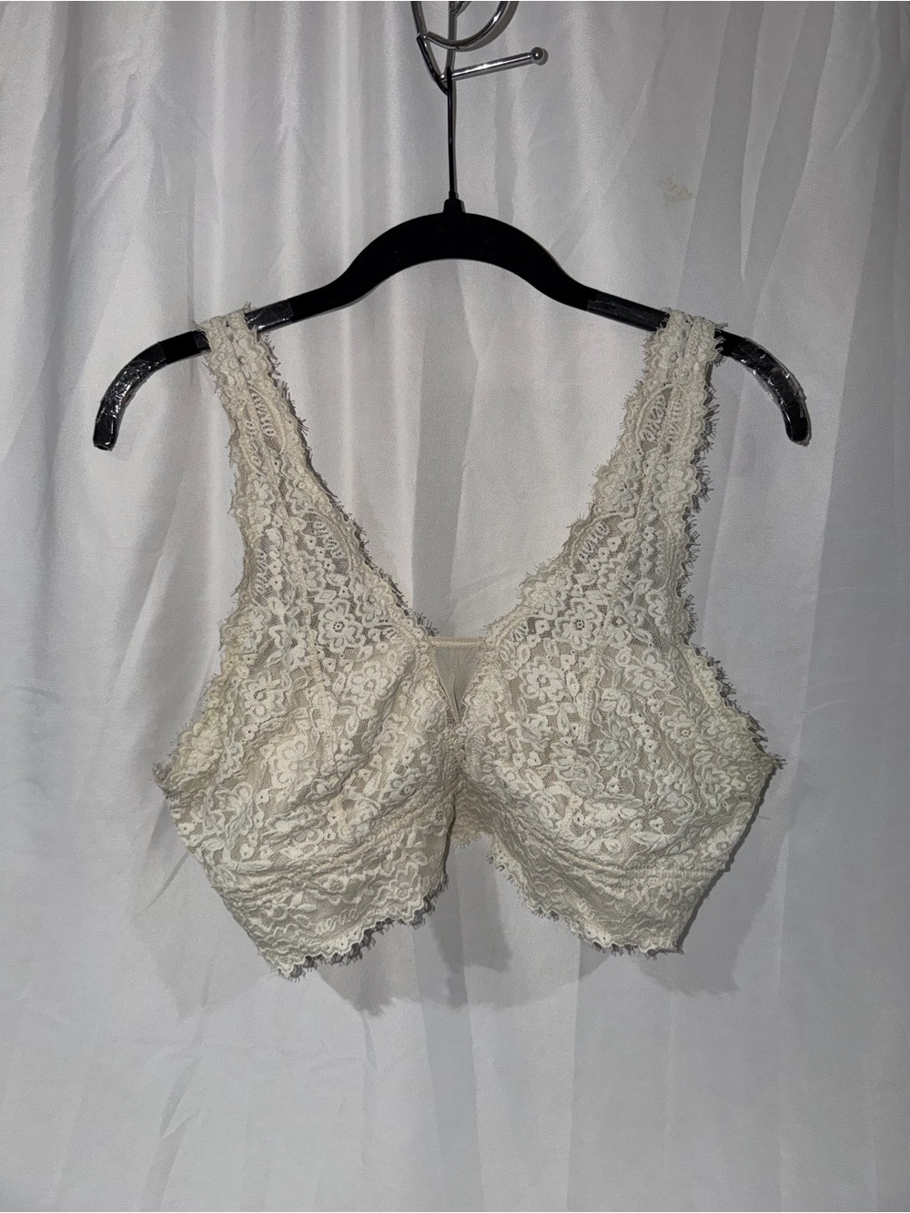 Aerie Bralette Cream Lace Wireless Bralette XL Mesh V Cut Floral